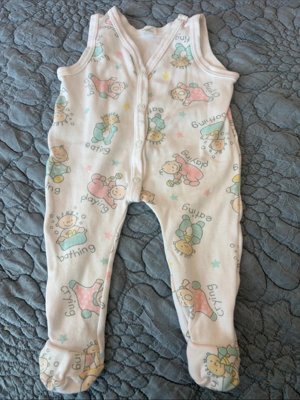 Vintage Carter's White Footed One-Piece with Pastel Playtime Prints